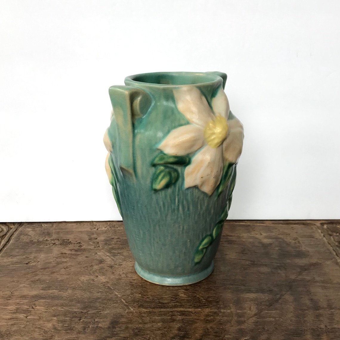 Roseville Pottery Clematis Pattern 1057 Double Handled Vase Etsy