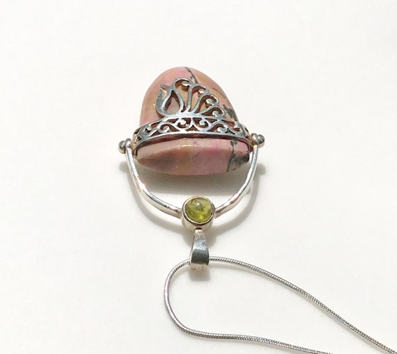 Vintage Rhodonite Statement Necklace, Pink Rhodon… - image 8