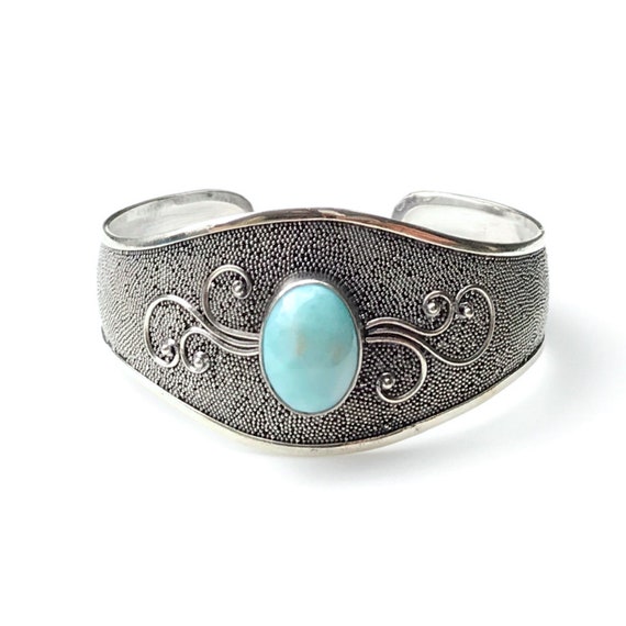 Silver Larimar Cuff Bracelet, 925 Sterling Silver… - image 3