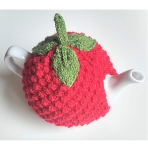 Raspberry tea cosy pattern download, Medium and small size raspberry tea cosy knitting pattern, Pdf pattern for 4-6 and 1-2 cup tea cosies