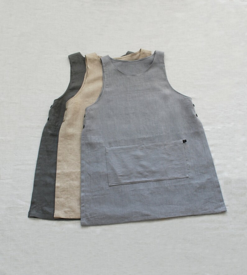 Japanese apron Painting Present Beige Gift Linen aprons Eco friendly Natural Linen dress
