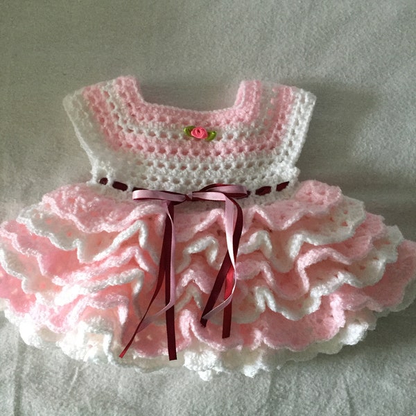 Pretty Handmade Crochet Layered Baby Dress Short Sleeve Frills 12 Months