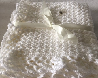 White Crochet Baby Blanket, Crochet Blanket, Crochet Baby Blanket, Christening Blanket