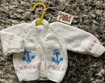Nautical Ships and Anchor’s Hand Knitted Baby Cardigan, Baby Sweater, Baby Jumper