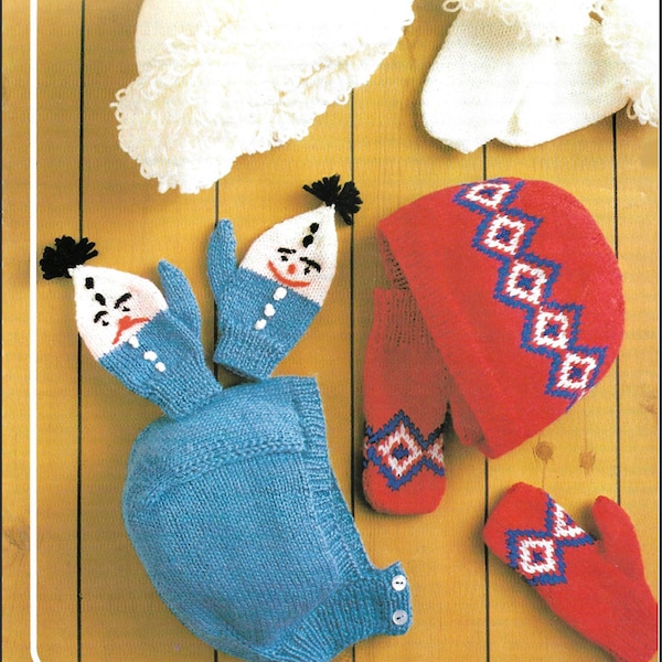 Vintage Knitting Pattern, Bonnets, Hats, Clowns, Fair Isle, Loop Stitch, Digital Download, PDF