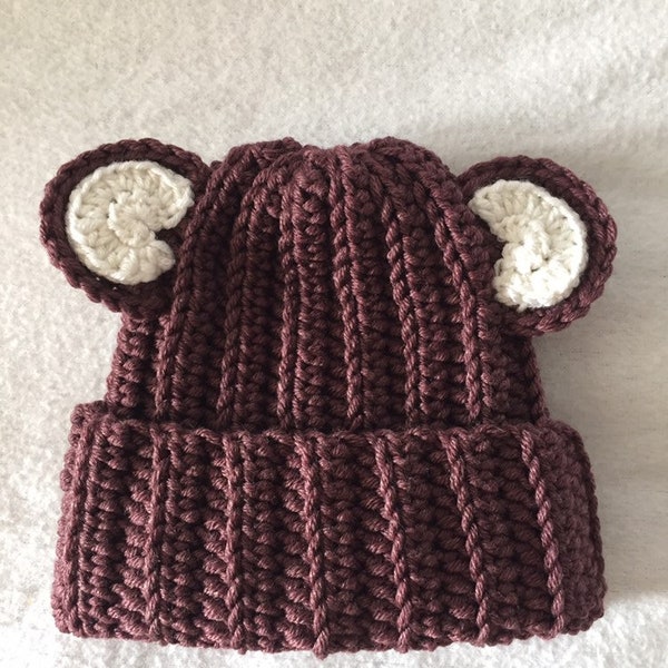 Cashmere Merino Crochet Bear Hat, Baby Bear Hat, Newborn Bear Hat, Crochet Beanie, Photo Shoot Prop, Animal Hat, Handmade Crochet Baby Hat