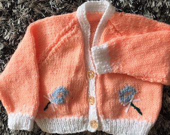 Hand Knitted Baby Cardigan, Baby Sweater, Baby Jumper