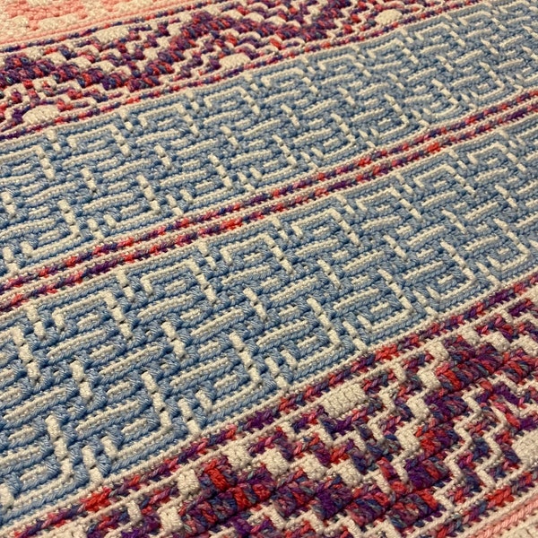 Handmade Mosaic Crochet Blanket, Multi Coloured Afghan, Crochet Baby Blanket, Unisex Blanket