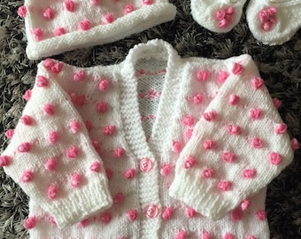 0 - 6 Months Hand Knitted Baby Cardigan Set