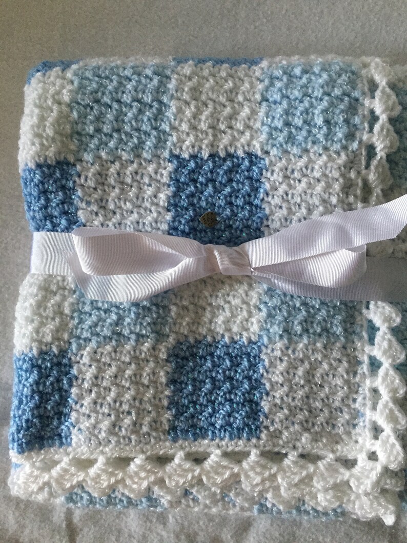Blue and White Gingham Crochet Baby Blanket Crochet Afghan Etsy