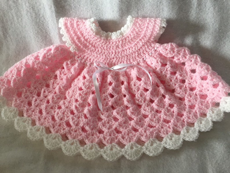 Pretty Handmade Crochet Baby Dress Short Sleeve Frills 0-6 - Etsy
