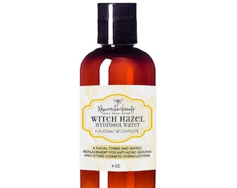 Witch Hazel Hydrosol Water With Leucidal® SF Complete, Toner Distillate & Cosmetic Additive Ingredient for DIY Hyaluronic Acid Serum, 4oz.