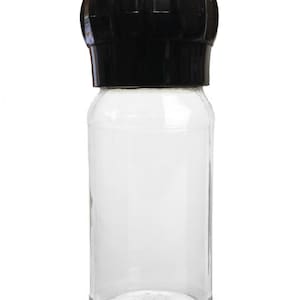 Glass Salt, Spice or Pepper Mill - Four Ounce Glass Bottle with Black Grinder Mechanism