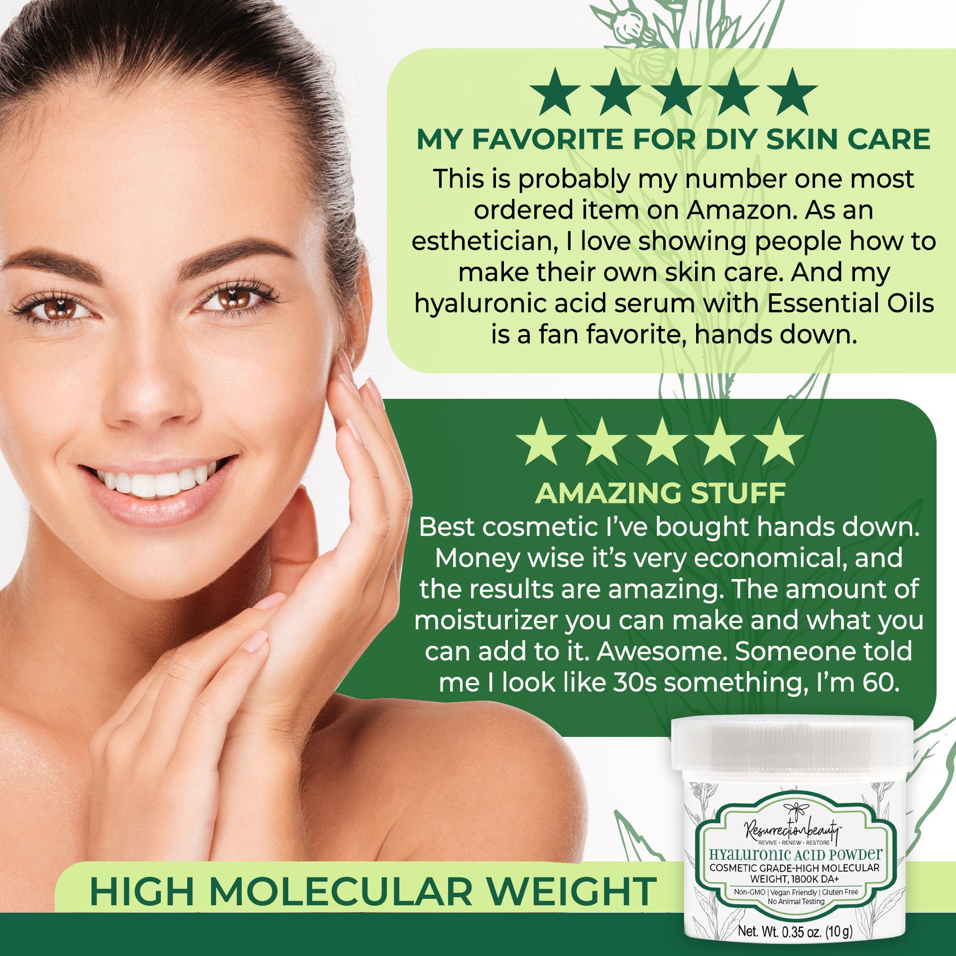 Pure Hyaluronic Acid Serum Powder high Molecular Weight Popular