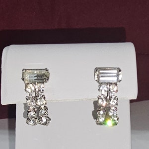 Rhinestone Screw Back Earrings Dangling Sparkle Holiday Party