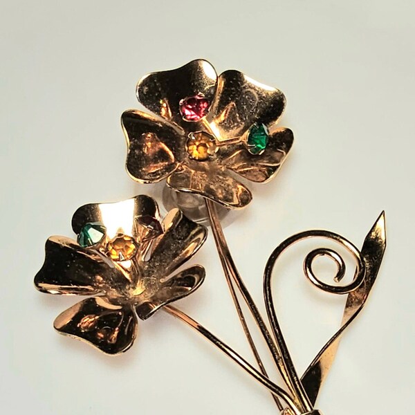 Coro Sterling Craft Silver 925 Vermeil Gold Double Flower Brooch Pin