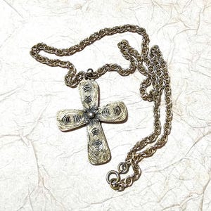 Tortaloni Gold Tone Cross Swirl Pattern Pendant Necklace Spiritual Vintage Designer Jewelry Perfect Gift for Her