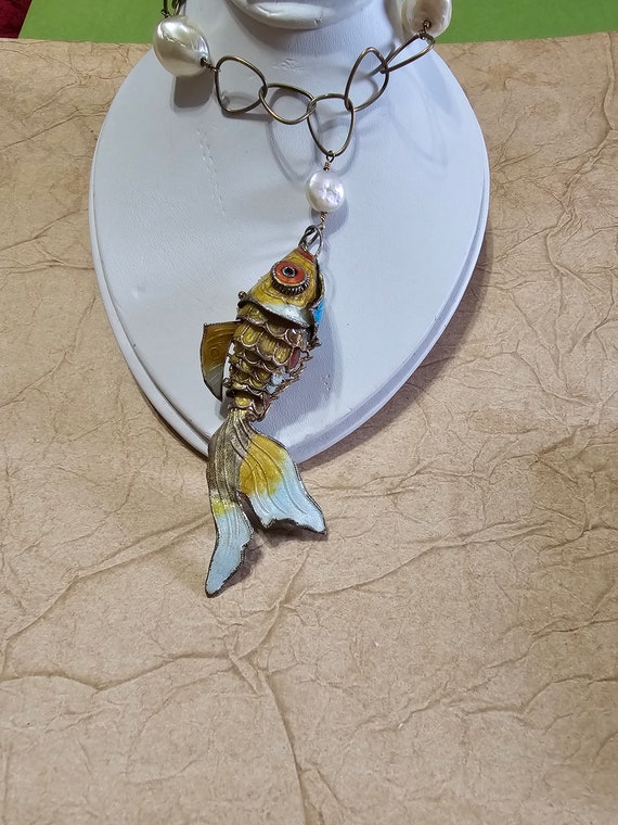 Cloisonné Articulated Fish Necklace - image 1