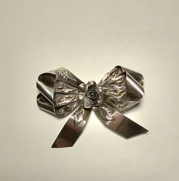 Hobe Rose with Bow Sterling Silver Pin Brooch Vic… - image 3