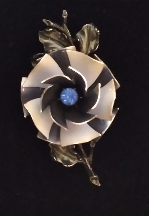 Coro Blue Flower Silver Tone Pin Brooch