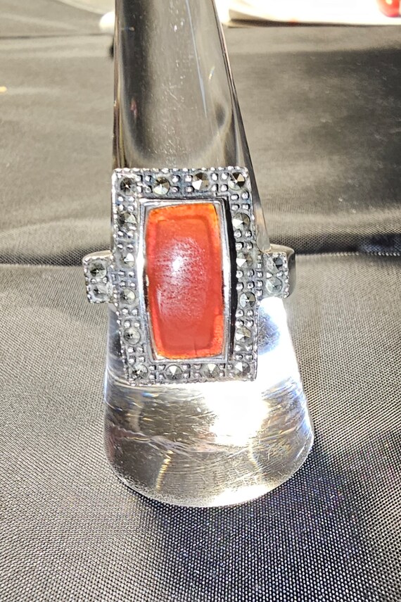 Red Cornelian Rectangle Stone Sterling Silver  Si… - image 3