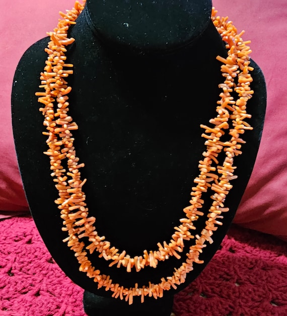 Orange Red Coral Opera Length Extra Long Necklace 