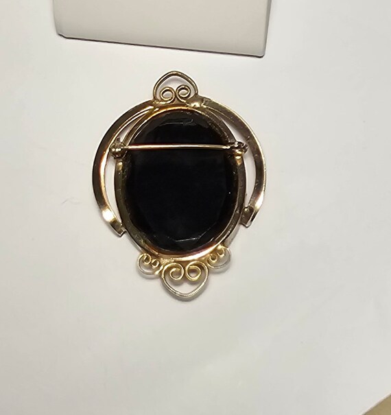 Cameo Reversed Carved Black Glass Pin Pendant and… - image 3