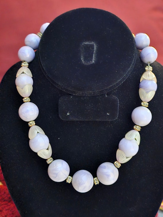 Hobe Lavender Glass Beads Rhinestones Necklace