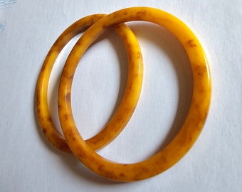 Bakelite Tested Butterscotch Marble Bangle Bracelets Set of 2