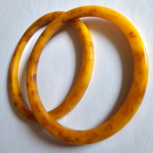 Bakelite Tested Butterscotch Marble Bangle Bracelets Set of 2