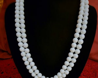 Schiaparelli Gold Tone 2 Strand White Acrylic Bead Necklace