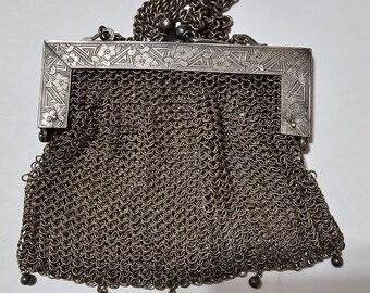 Marked German Silver Chainmail Antique Bag Purse