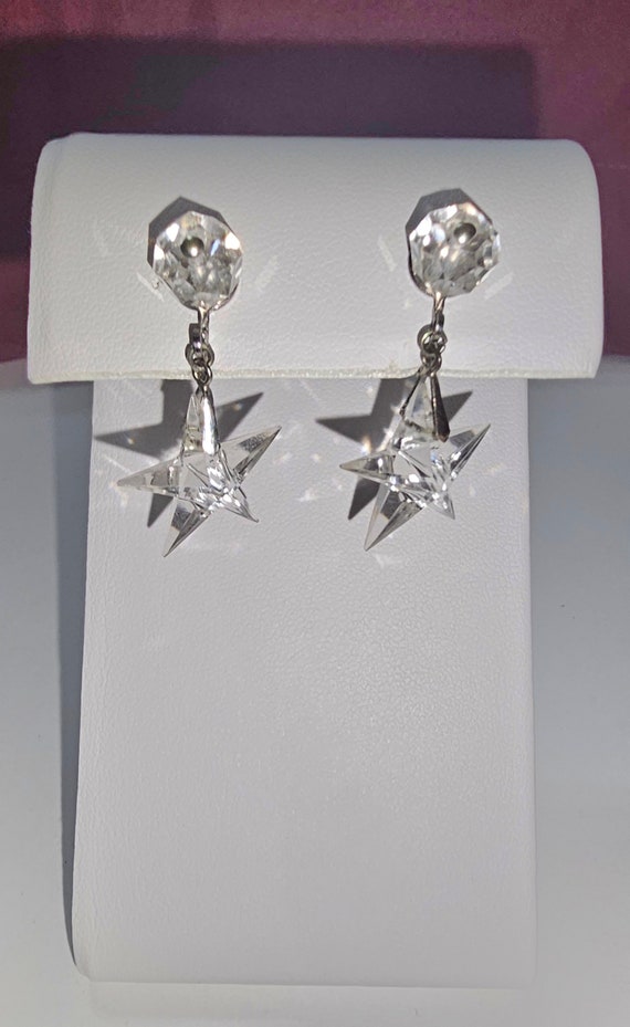 Crystal Stars Dangling Screw Back Earrings