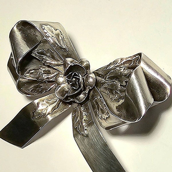 Hobe Rose with Bow Sterling Silver Pin Brooch Victorian Style