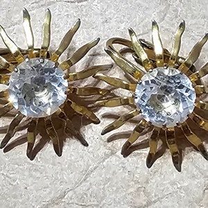 Sarah Coventry Sun Burst Gold Tone Setting with Rhinestones Clip On Earrings
