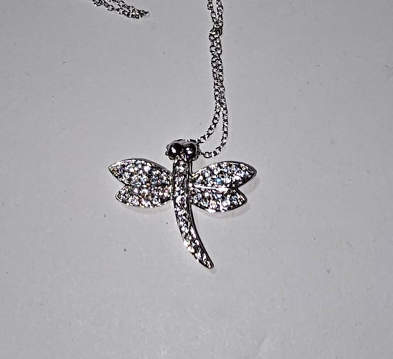 Silver Tone Rhinestone Dragonfly Necklace - image 1