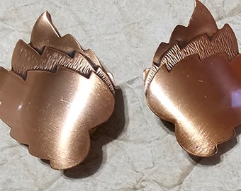 Copper Three Leaf Clip On Earrings