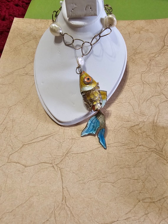 Cloisonné Articulated Fish Necklace - image 2