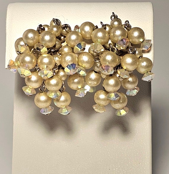 Marvella Pearl and Crystal Cluster Clip On Earring