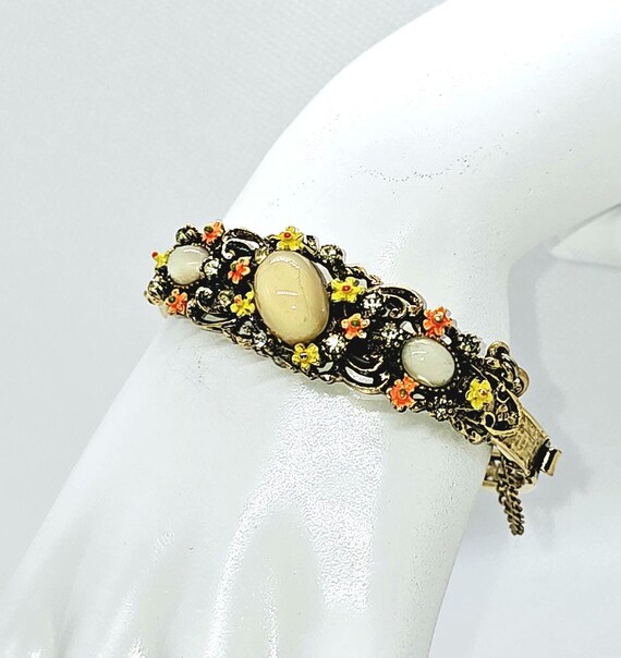 Moonstone Bracelet Enamel Accents Vintage Mid Century Modern