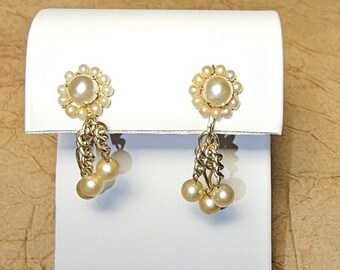 Coro Pearls Dangling Clip On Earrings