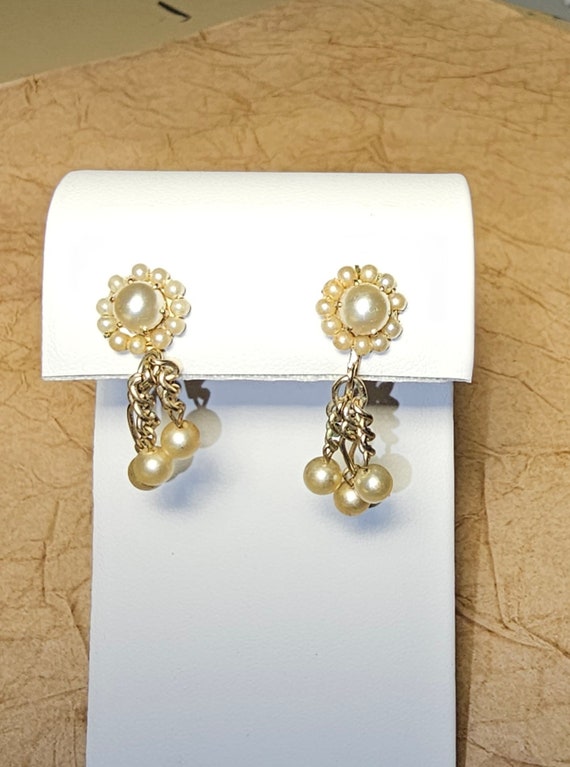 Coro Pearls Dangling Clip On Earrings - image 1