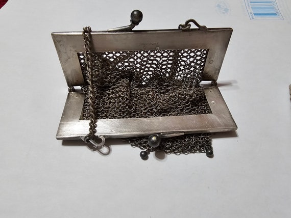 Marked German Silver Chainmail Antique Bag Purse - image 3