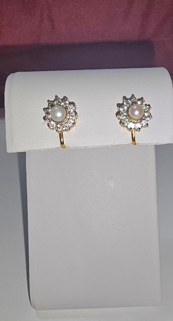 Rhinestone and Pearl Clip On Earrings - image 1