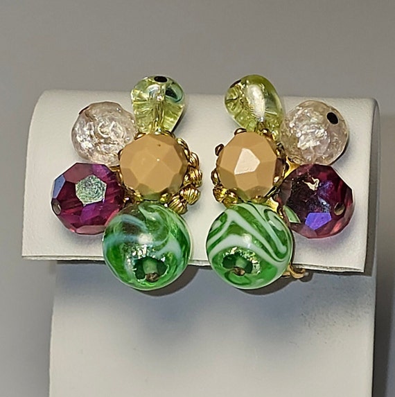 Hattie Carnegie Cluster AB Confetti Clip On Earrin