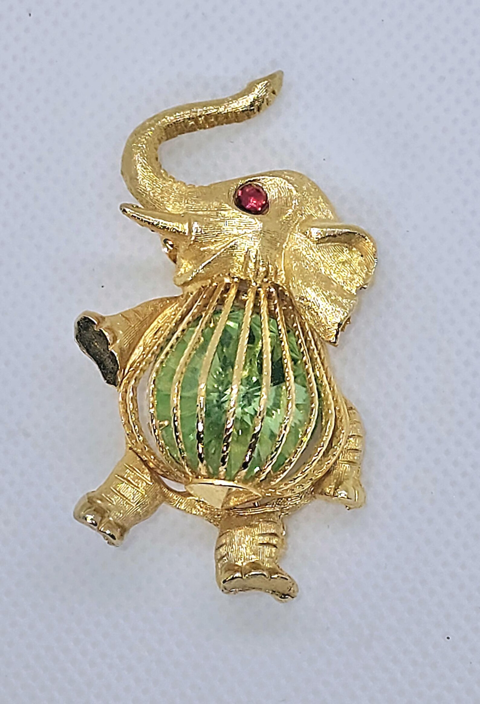 Joseph Warner Belly Elephant Green Rhinestone Pin Brooch Whimsical ...