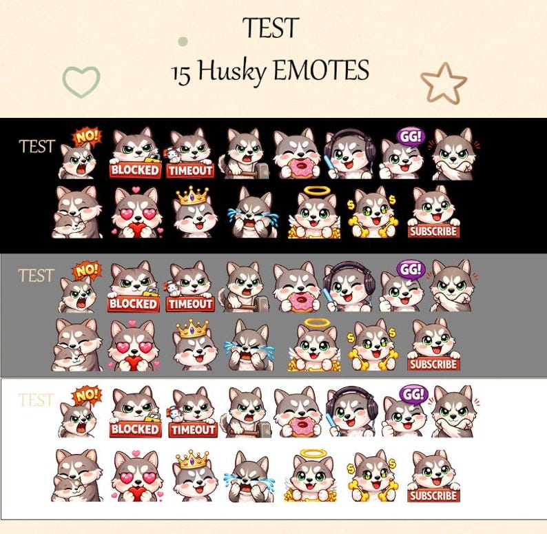 Chibi | Husky | Emote Bundle | Twitch & Vtuber Streamers [15] - Etsy