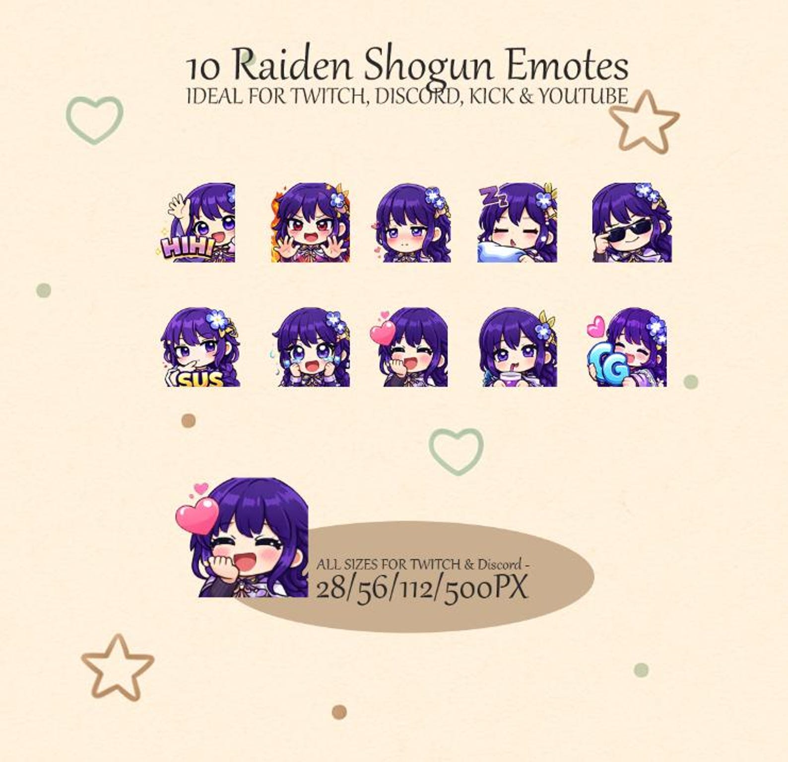 Chibi | Genshin Impact | Raiden Shogun | Emote Bundle | Twitch & Vtuber ...