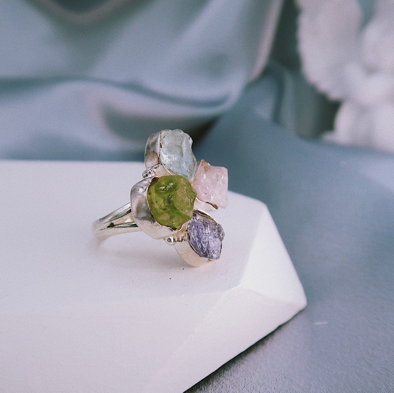 925 sterling silver gemstonecrystal ringstackinglayeringroughrawtourmalinesize 5.5