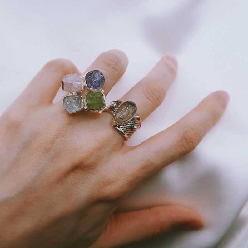 925 sterling silver gemstonecrystal ringstackinglayeringroughrawtourmalinesize 5.5